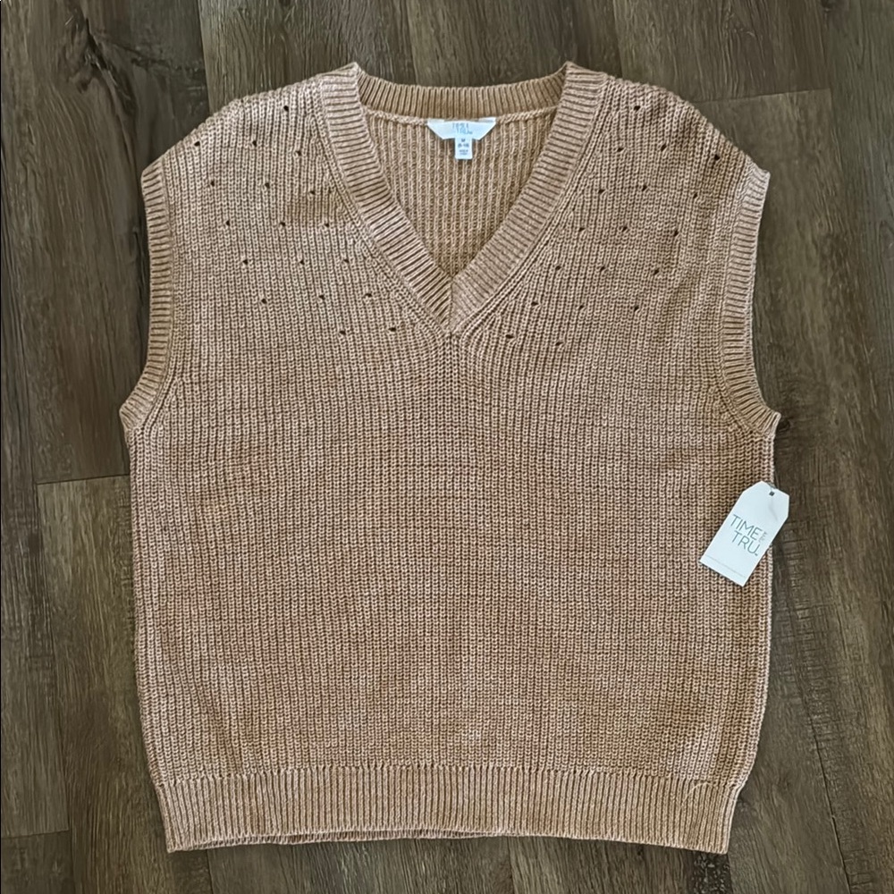 Time and Tru Tan Knit Sweater Vest